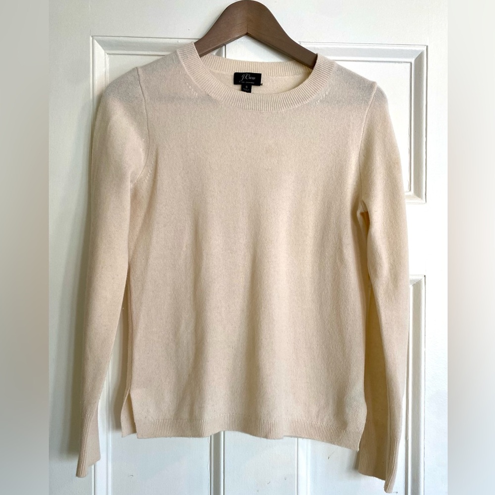 J. Crew Women's Cream Cashmere Crew Neck Sweater